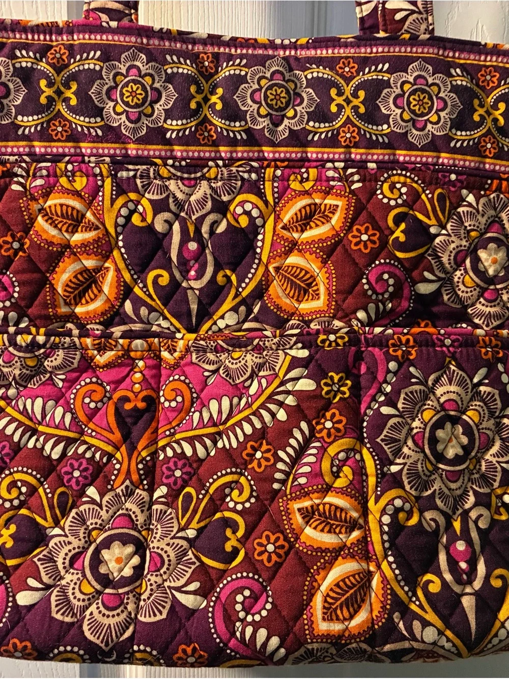 Vera Bradley Quilted Floral Tote in Plum, Gold and Orange
